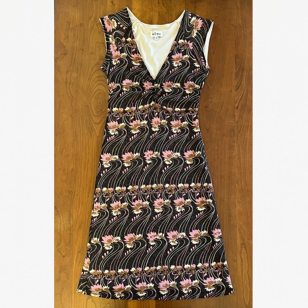 Art Nouveau–Inspired Chocolate-Brown Dress, Size M
